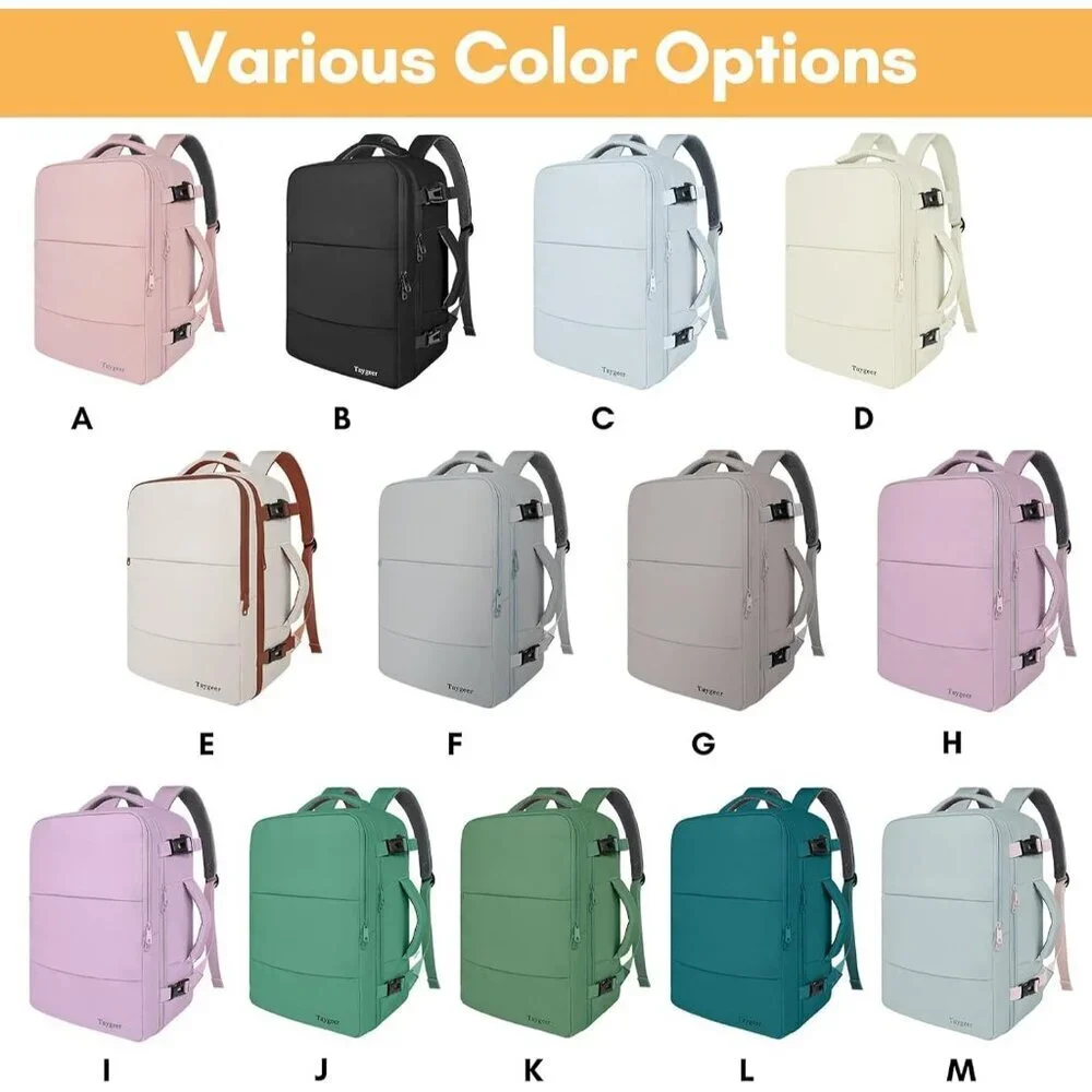 Travel Khaki White Backpack for Women Carry On Laptop Bag USB Port TSA Pouch